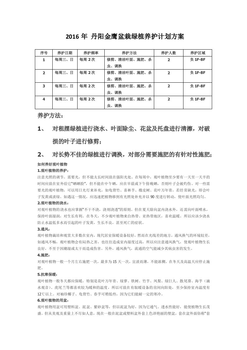 盆栽绿植养护方案