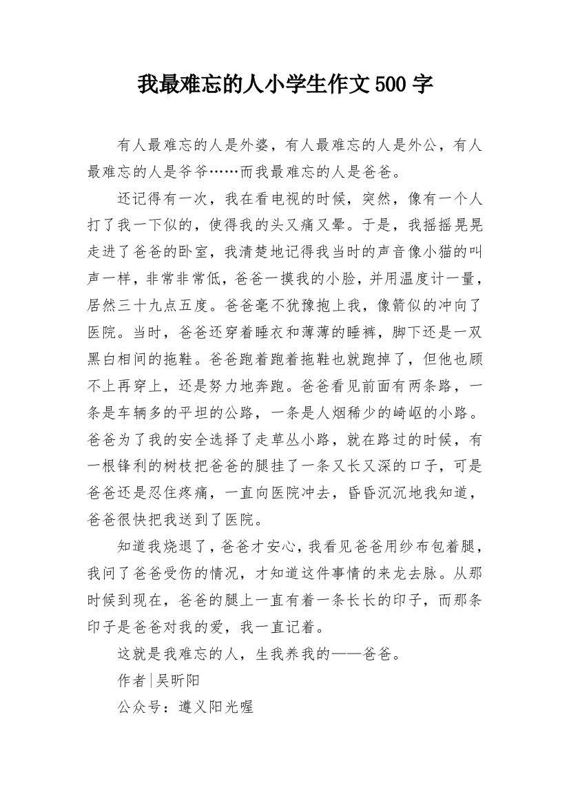 我最难忘的人小学生作文500字