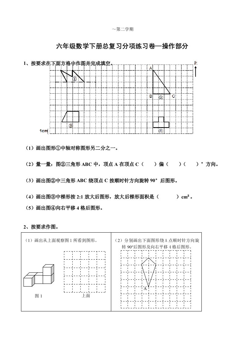 六年级下册总复习分项练习实践操作题画图题样稿