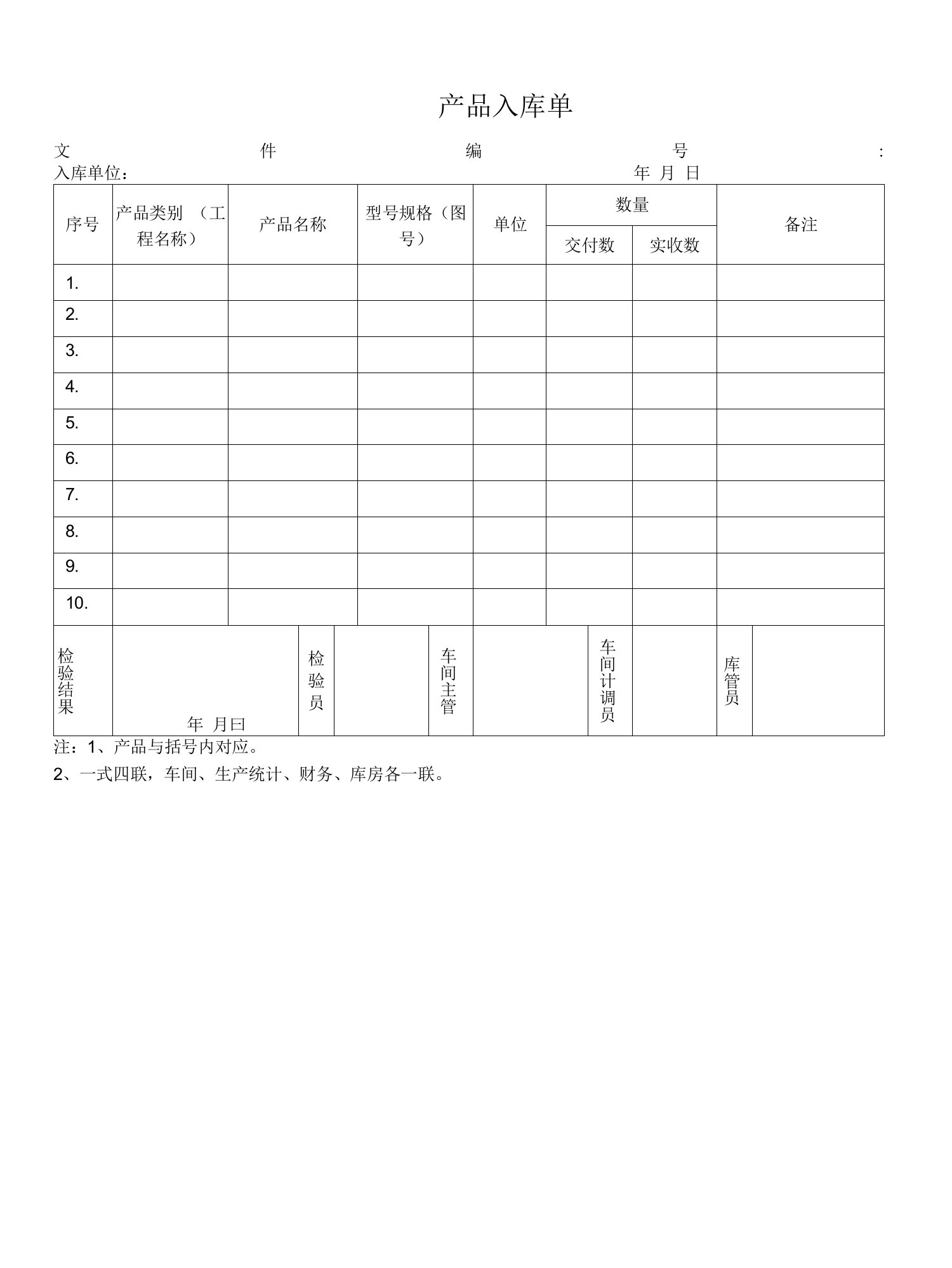 产品入库单