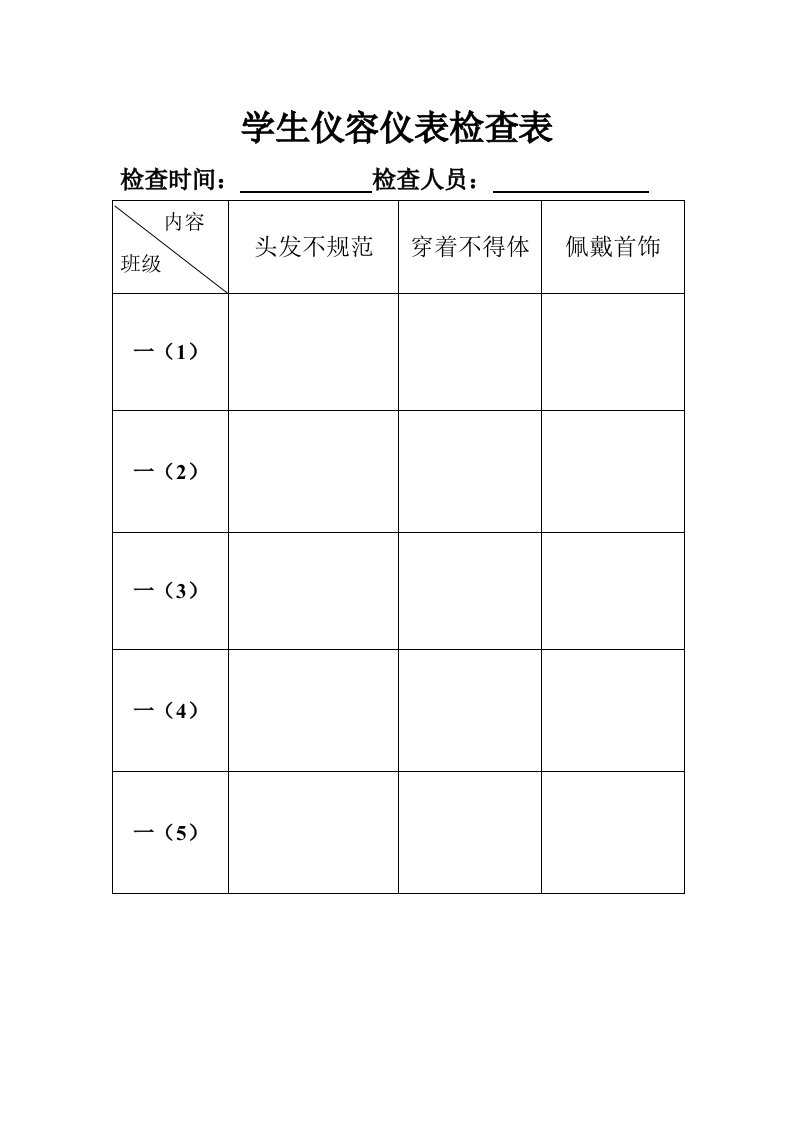 学生仪容仪表检查表