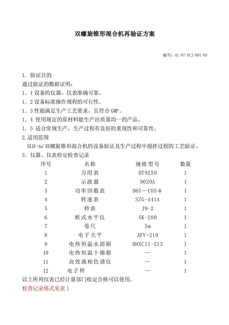 双螺旋锥形混合机再验证方案