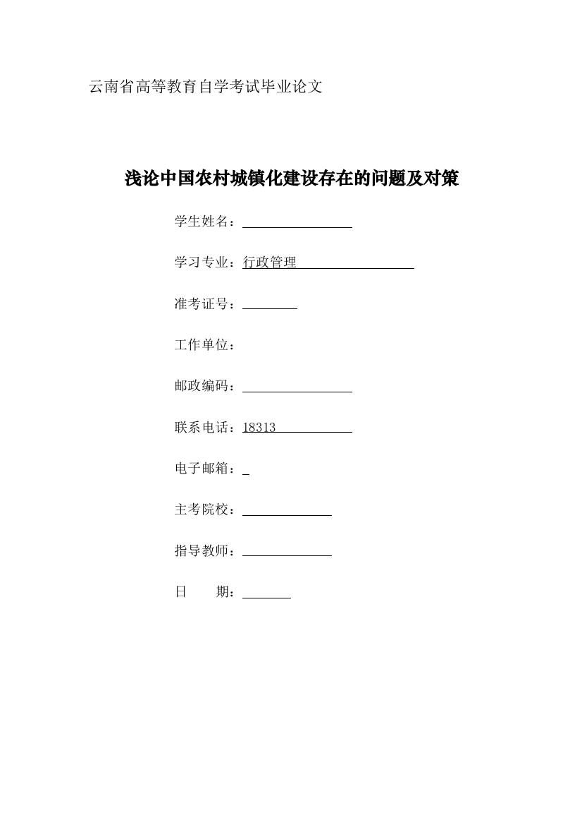 浅论中国农村城镇化建设存在的问题及对策本科毕业论文