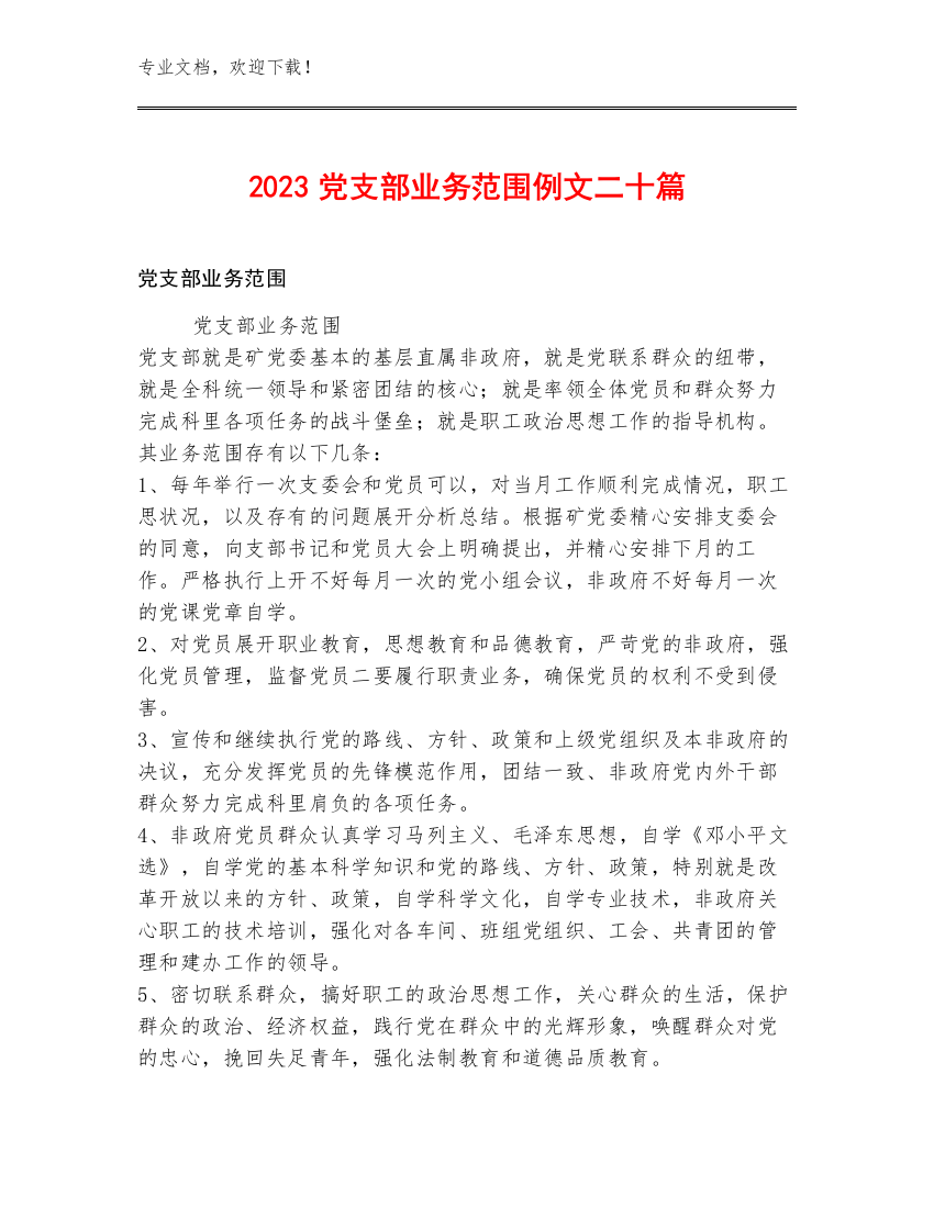 2023党支部业务范围例文二十篇