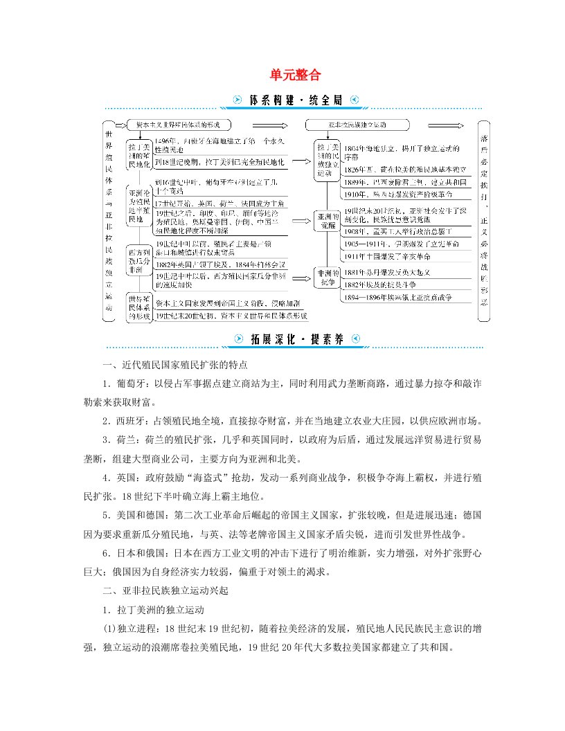 新教材适用2023_2024学年高中历史第6单元世界殖民体系与亚非拉民族独立运动单元整合学案部编版必修中外历史纲要下