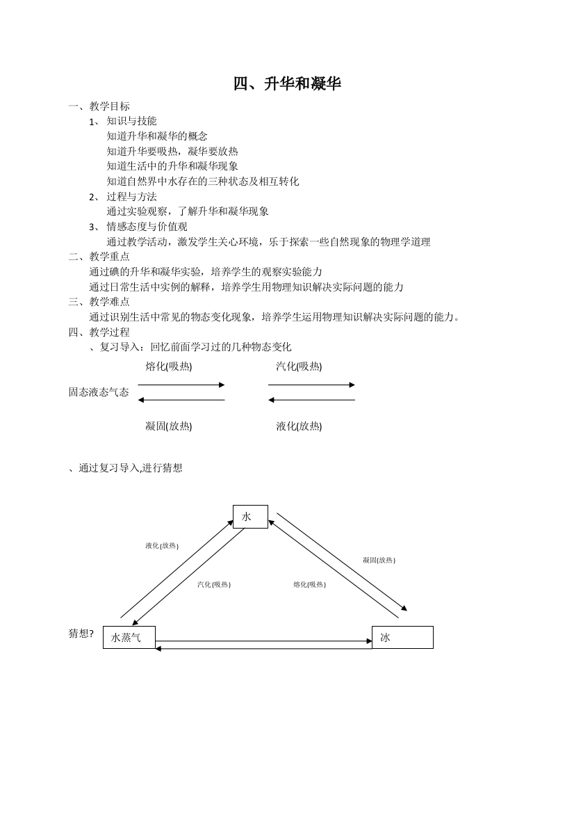 升华和凝华教案-人教版(新教案)(word文档良心出品)