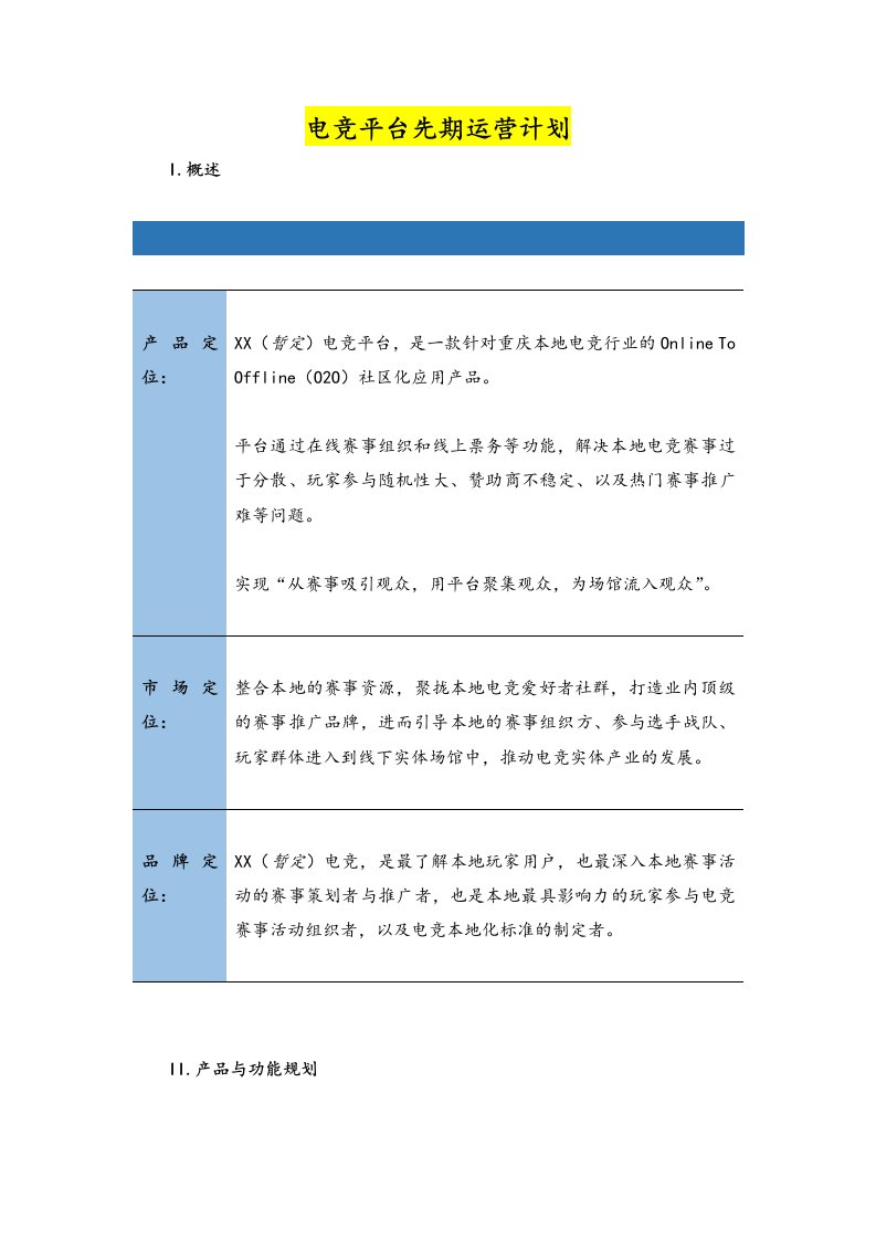 精品文档-1401电竞平台先期运营计划