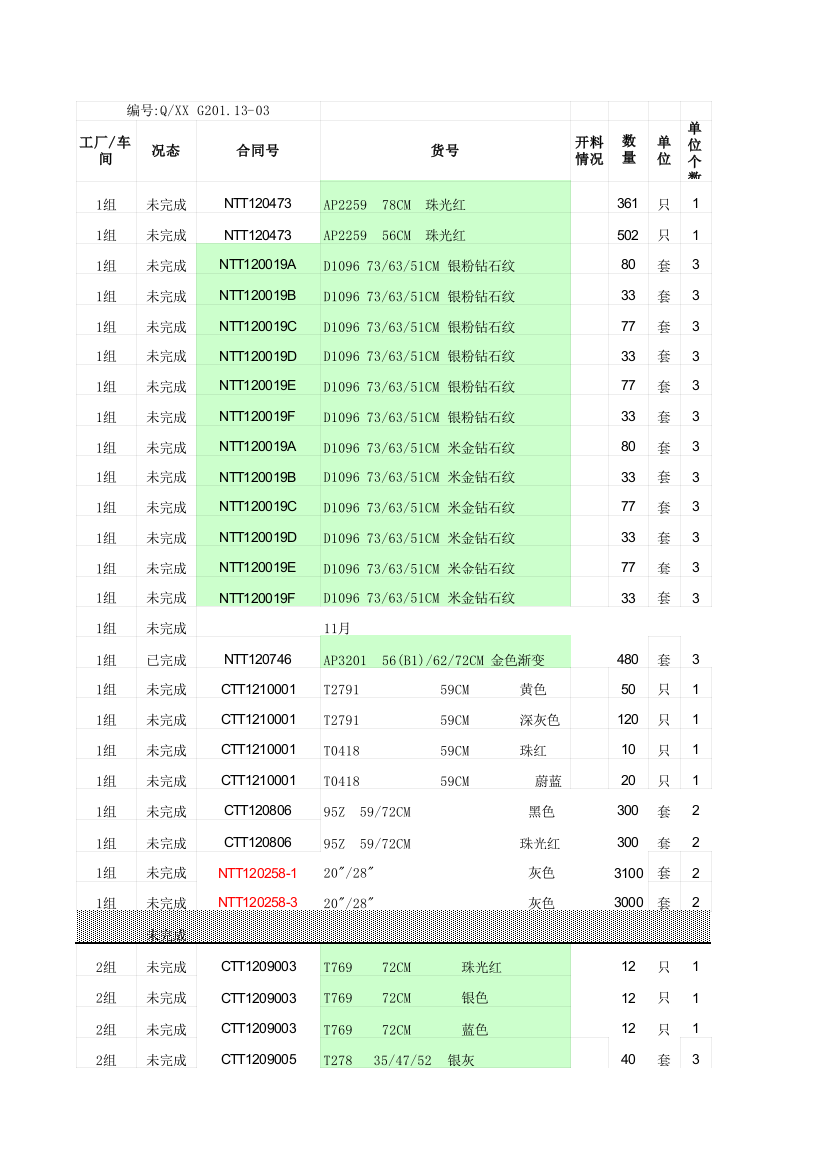 嘉兴天天箱包有限公司生产计划表1103