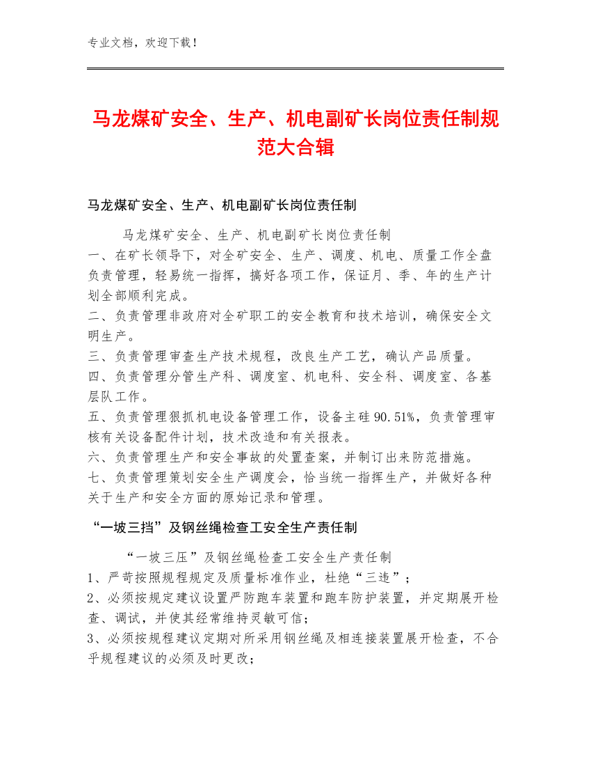 马龙煤矿安全、生产、机电副矿长岗位责任制规范大合辑