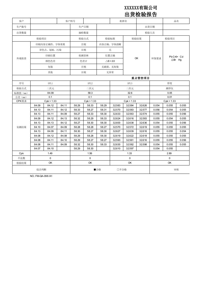 出货检验报告可变样版(随机变量)