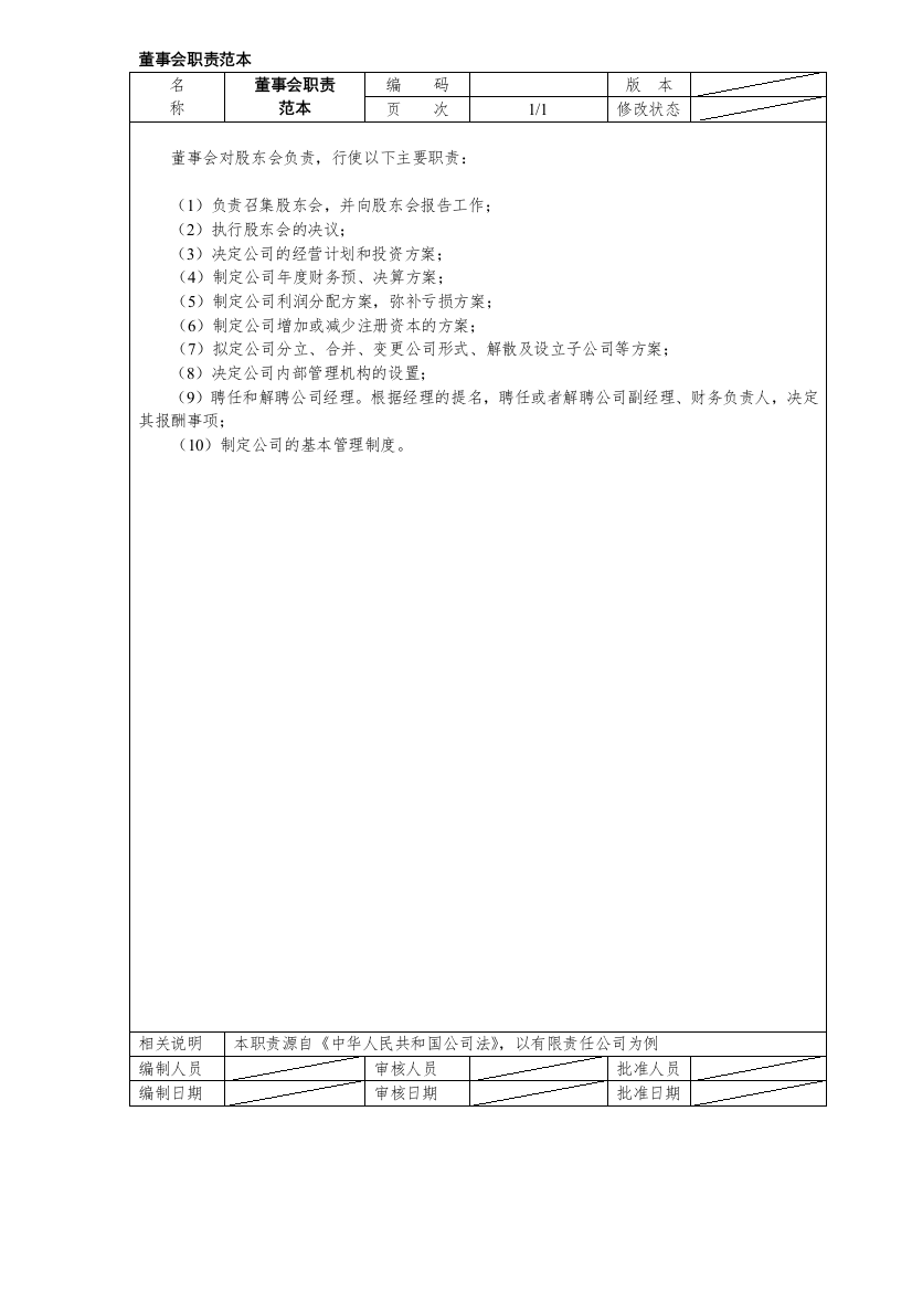 监事会职责范本