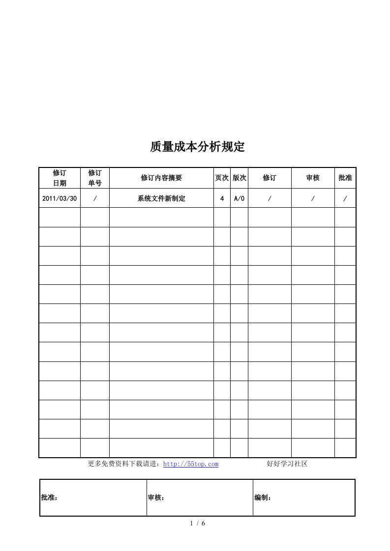 质量成本分析相关规定