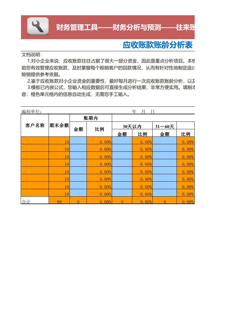 财务部管理-应收账款账龄分析模板（按客户）