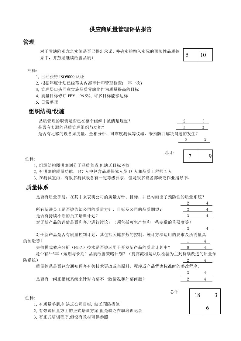 供应商质量管理评估报告