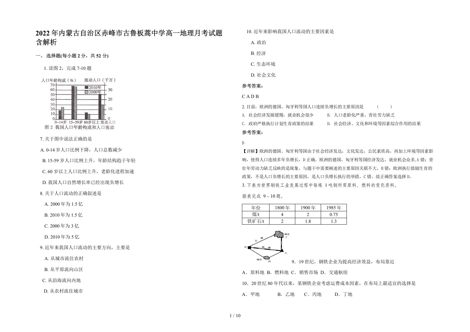 2022年内蒙古自治区赤峰市古鲁板蒿中学高一地理月考试题含解析