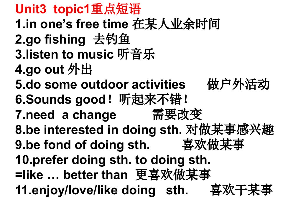 仁爱英语八年级上unit3topic1重点短语