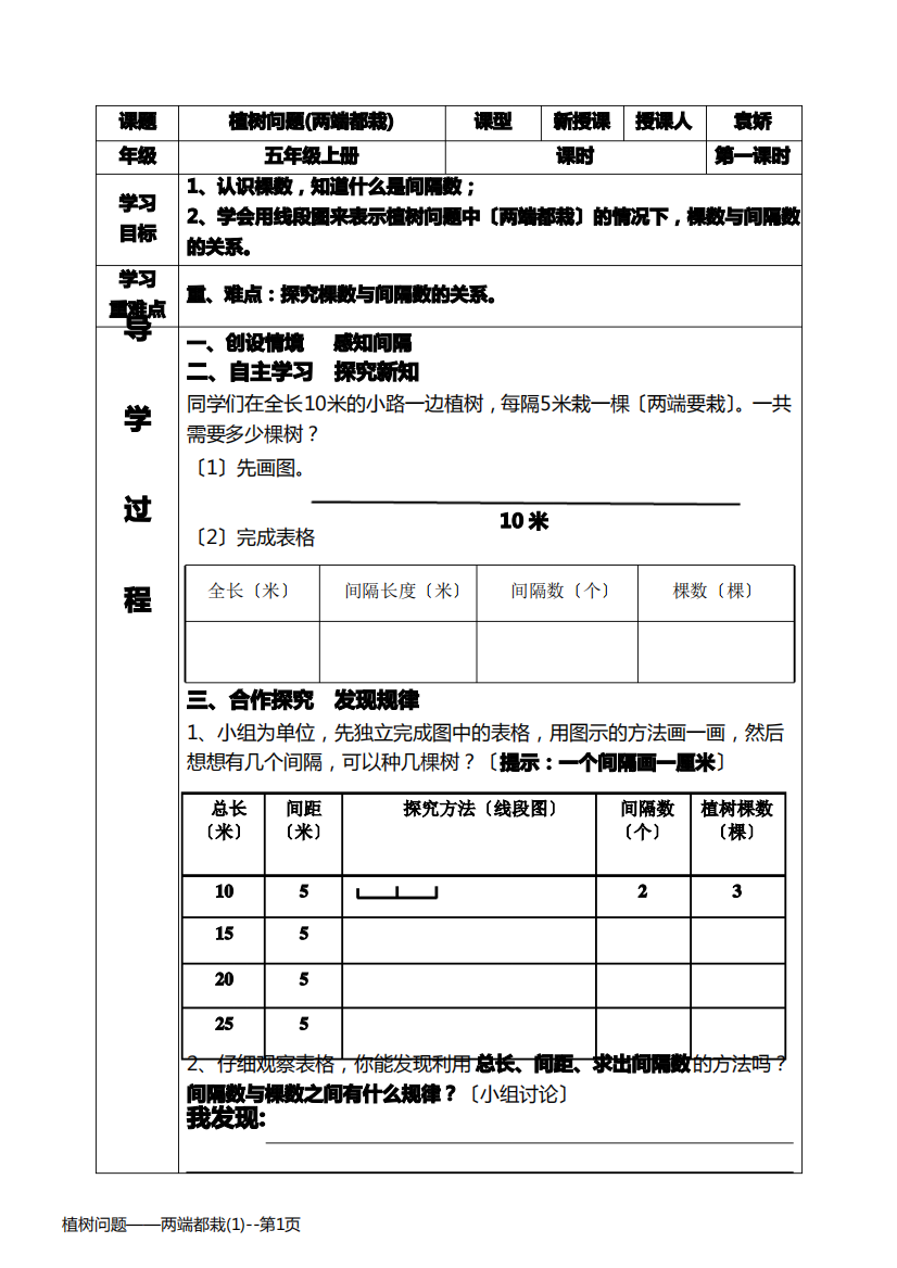 植树问题——两端都栽(1)