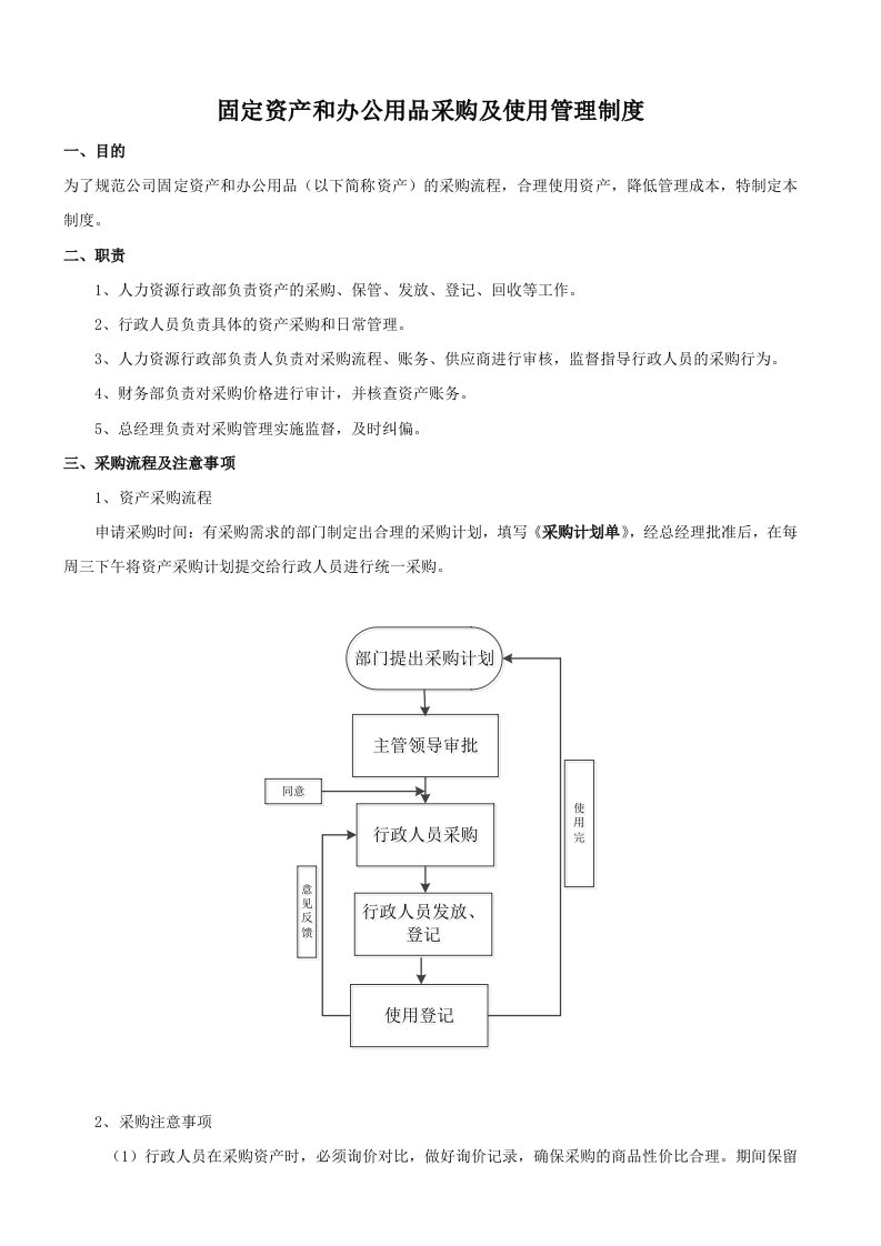 固定资产和办公用品采购及使用管理制度