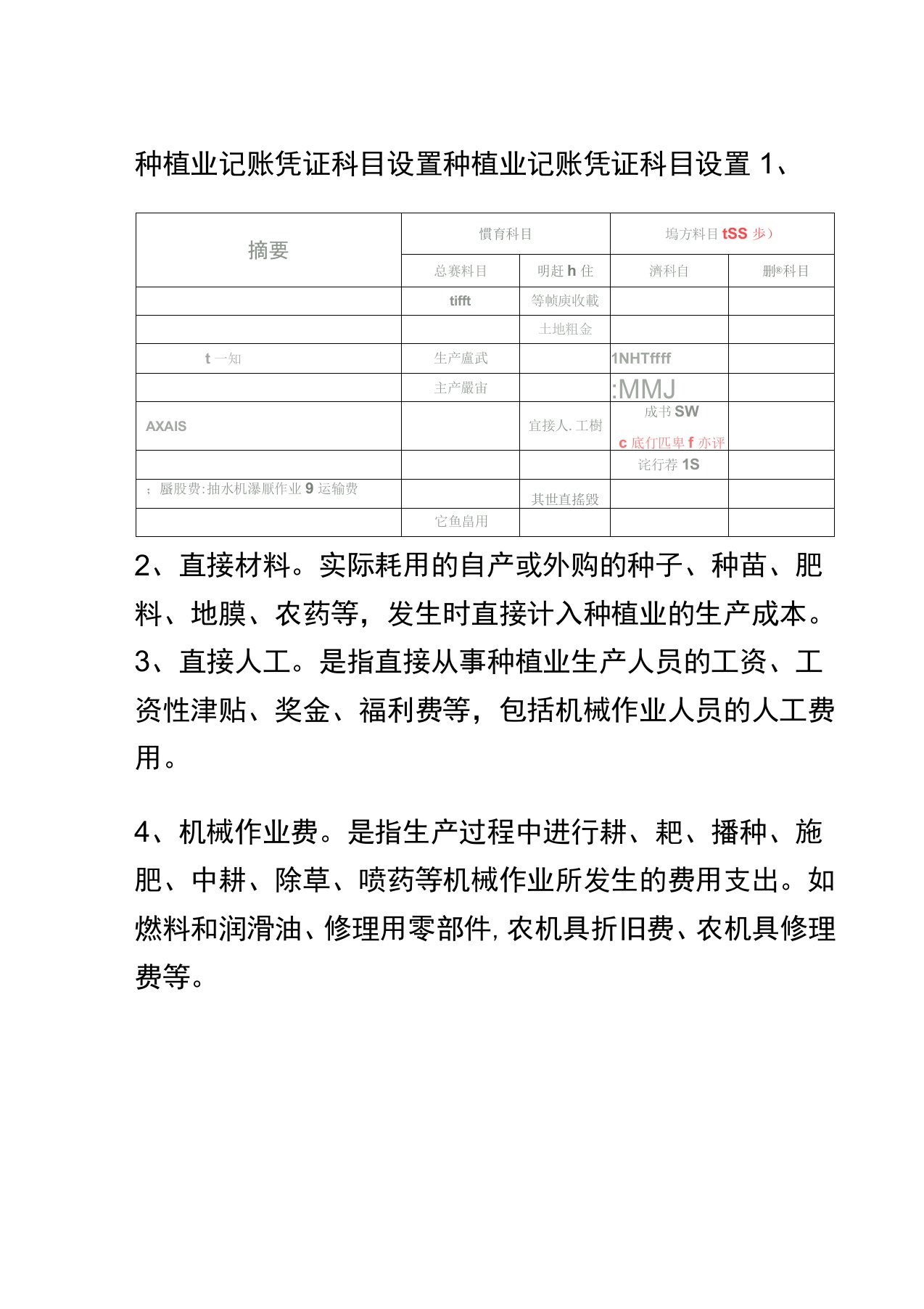 种植业记账凭证科目设置