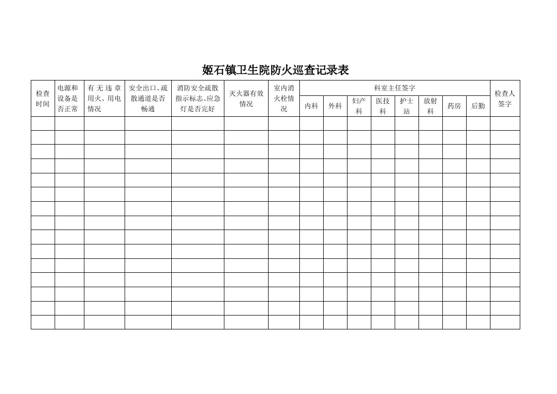 姬石镇卫生院防火巡查记录表