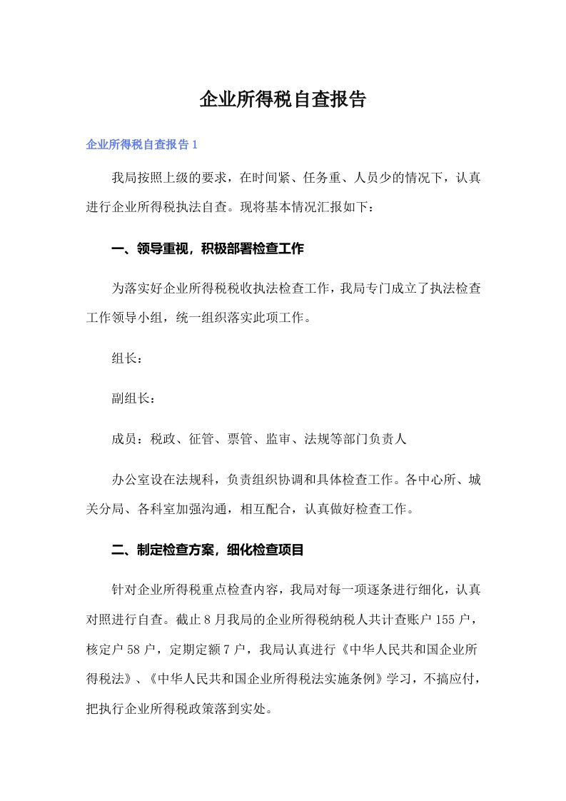 企业所得税自查报告