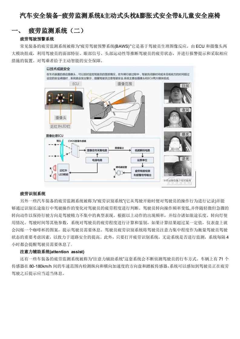 汽车安全装备-6疲劳监测系统主动式头枕膨胀式安全带儿童安全座椅