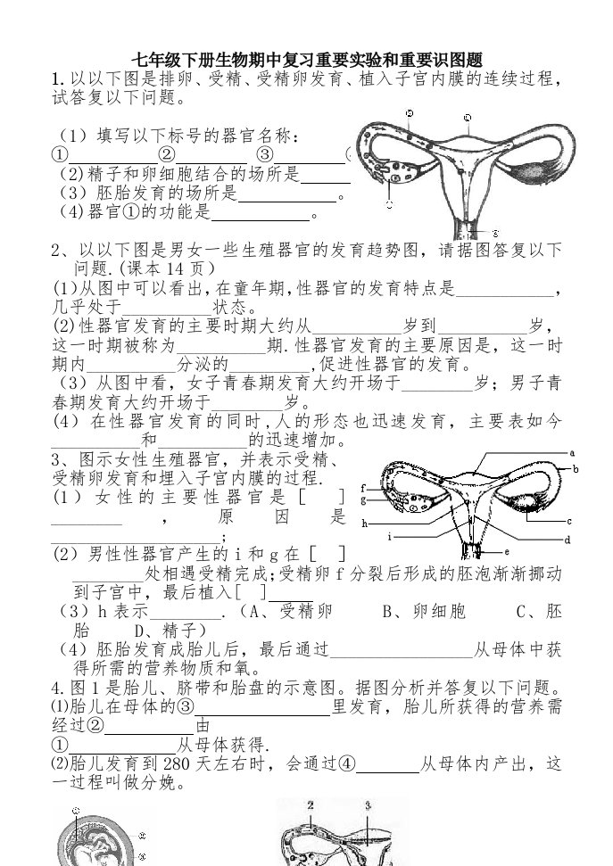 人教版七年级生物下册期中复习题实验探究部分