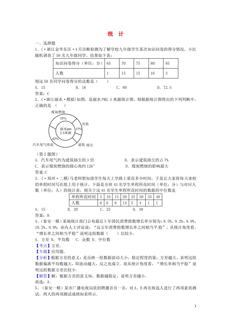 中考数学模拟试题汇编