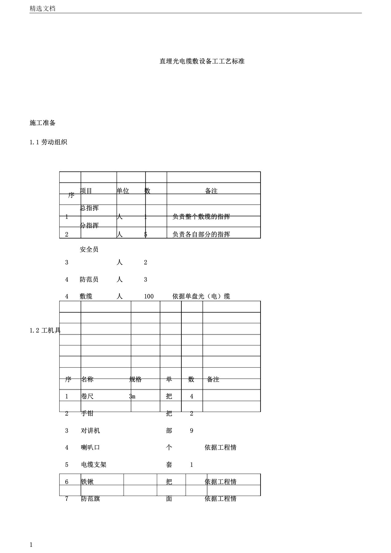 直埋光电缆敷设施工工艺标准