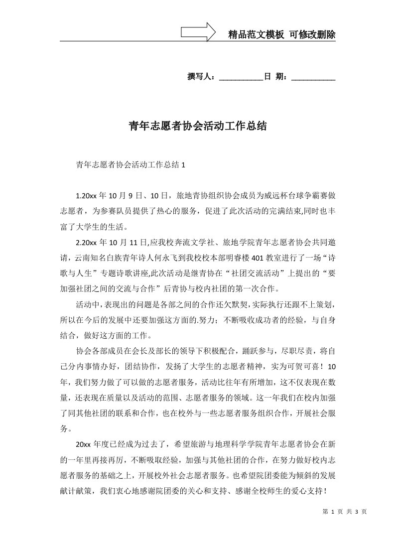 青年志愿者协会活动工作总结一