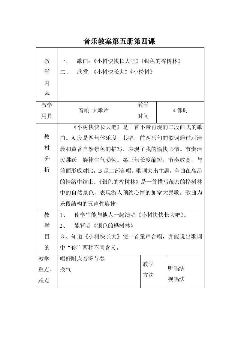 音乐教案第五册第四课