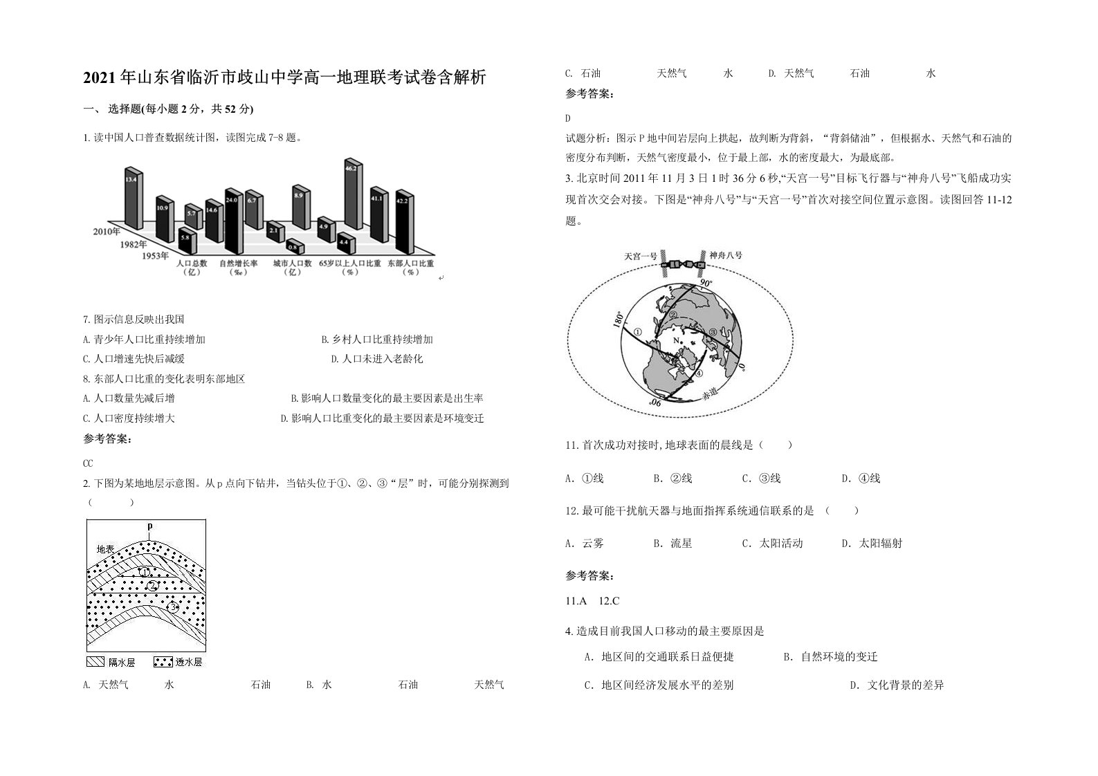 2021年山东省临沂市歧山中学高一地理联考试卷含解析