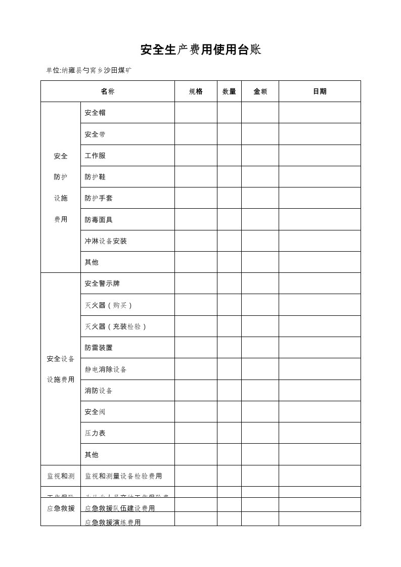 安全生产费用使用台账