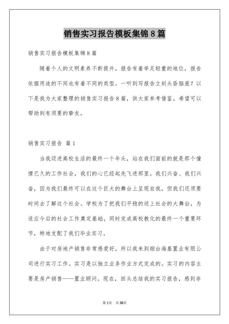 销售实习报告模板集锦8篇例文