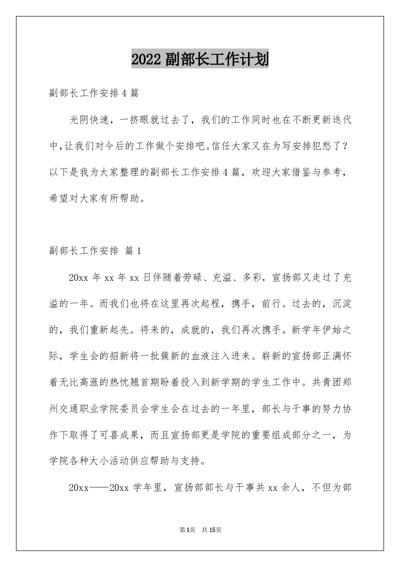 2022副部长工作计划