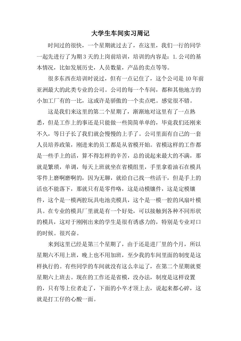 大学生车间实习周记