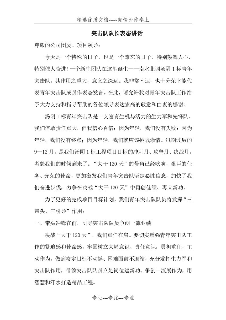 突击队队长表态发言(共2页)