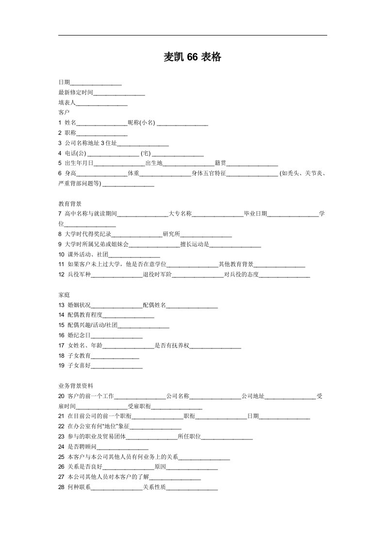 麦凯66表格