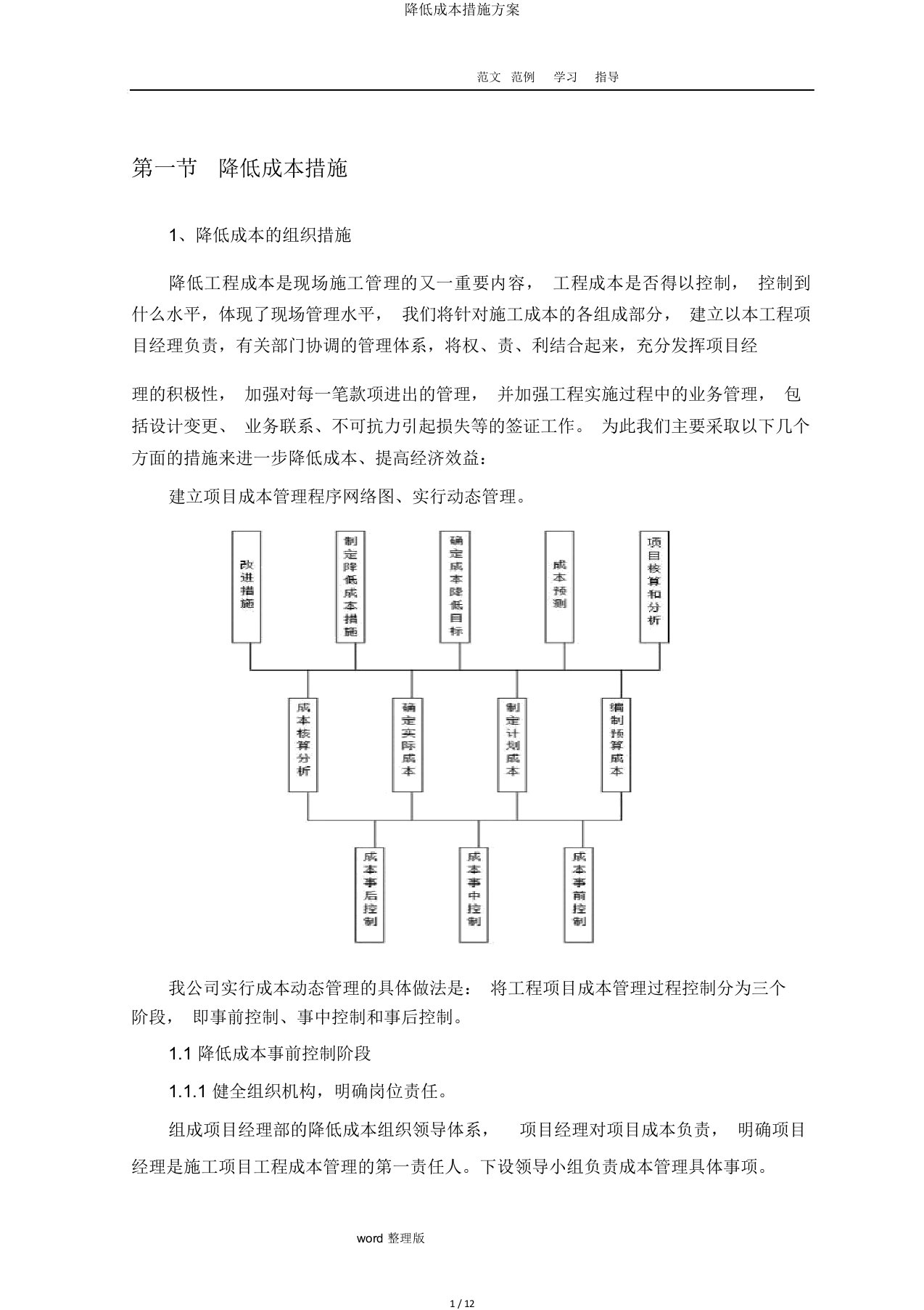 降低成本措施方案