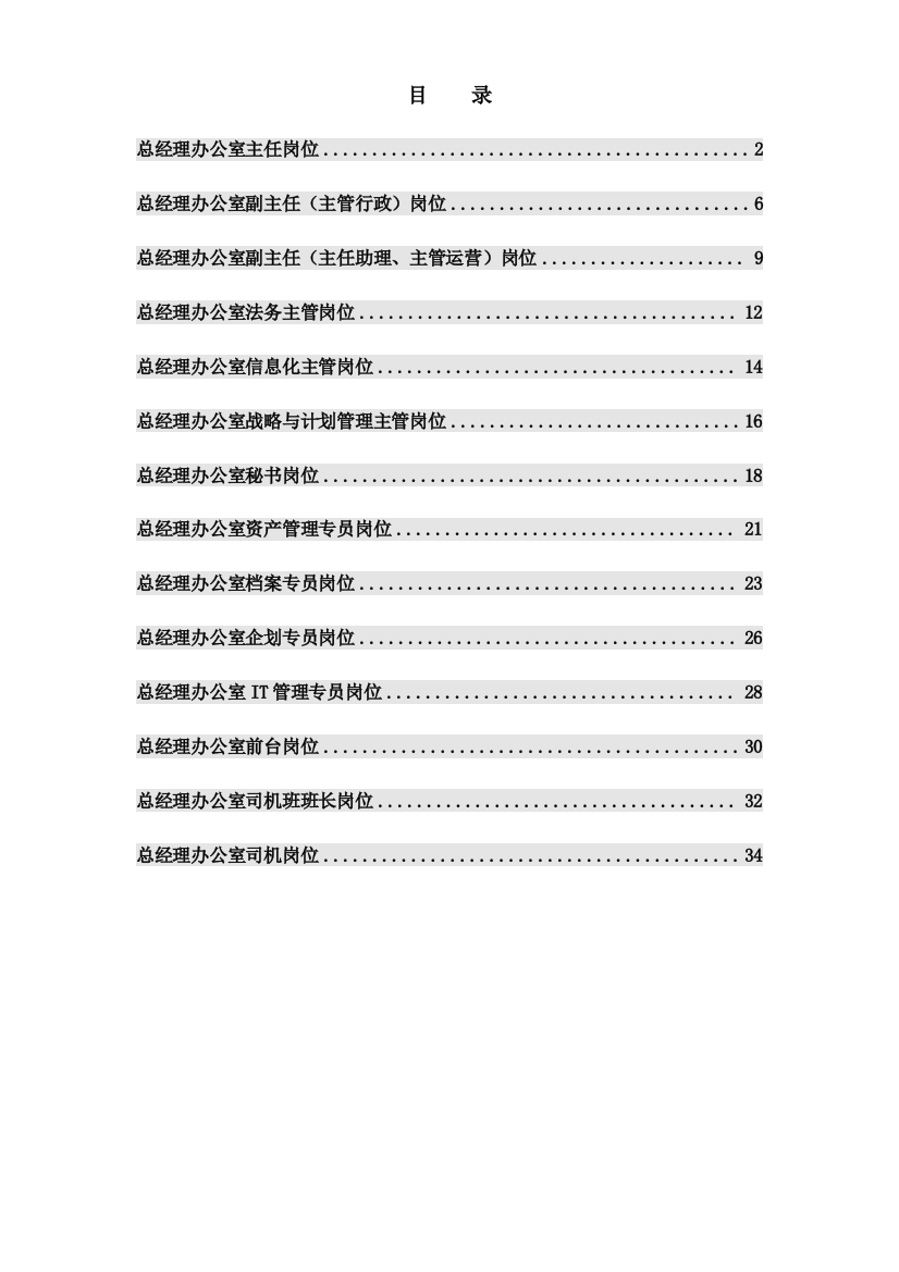 地产北京公司总经理办公室岗位说明书模板