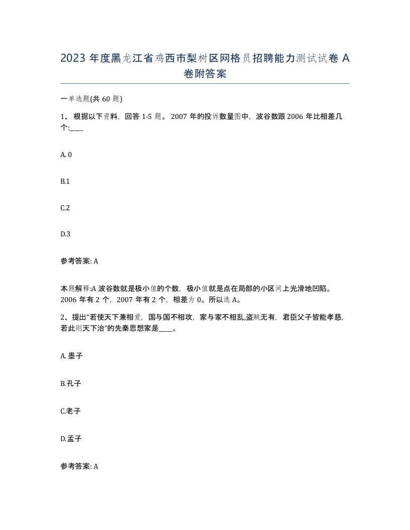 2023年度黑龙江省鸡西市梨树区网格员招聘能力测试试卷A卷附答案