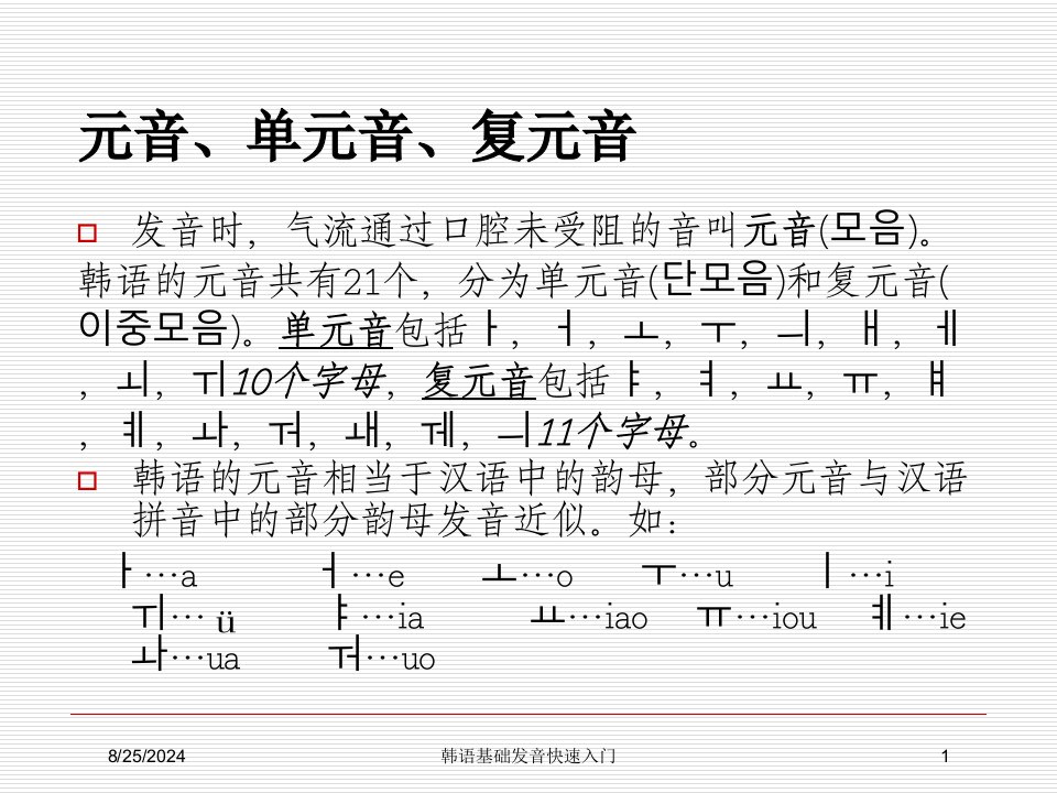 2021年度韩语基础发音快速入门讲义