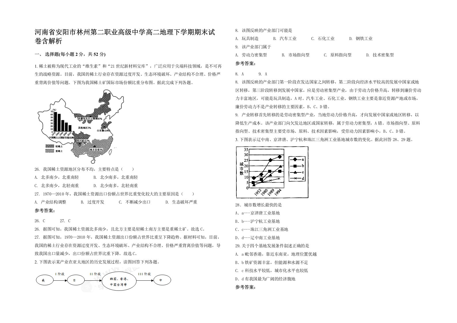 河南省安阳市林州第二职业高级中学高二地理下学期期末试卷含解析