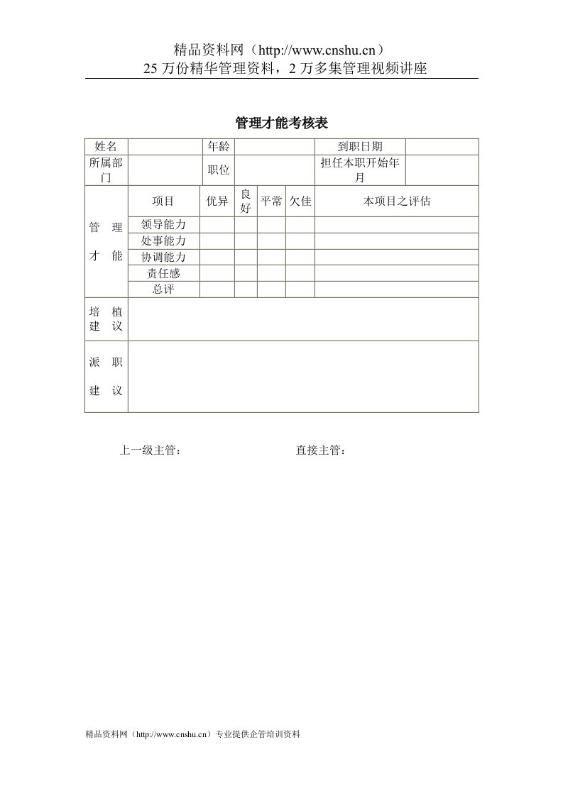 公司考核表格-管理才能考核表