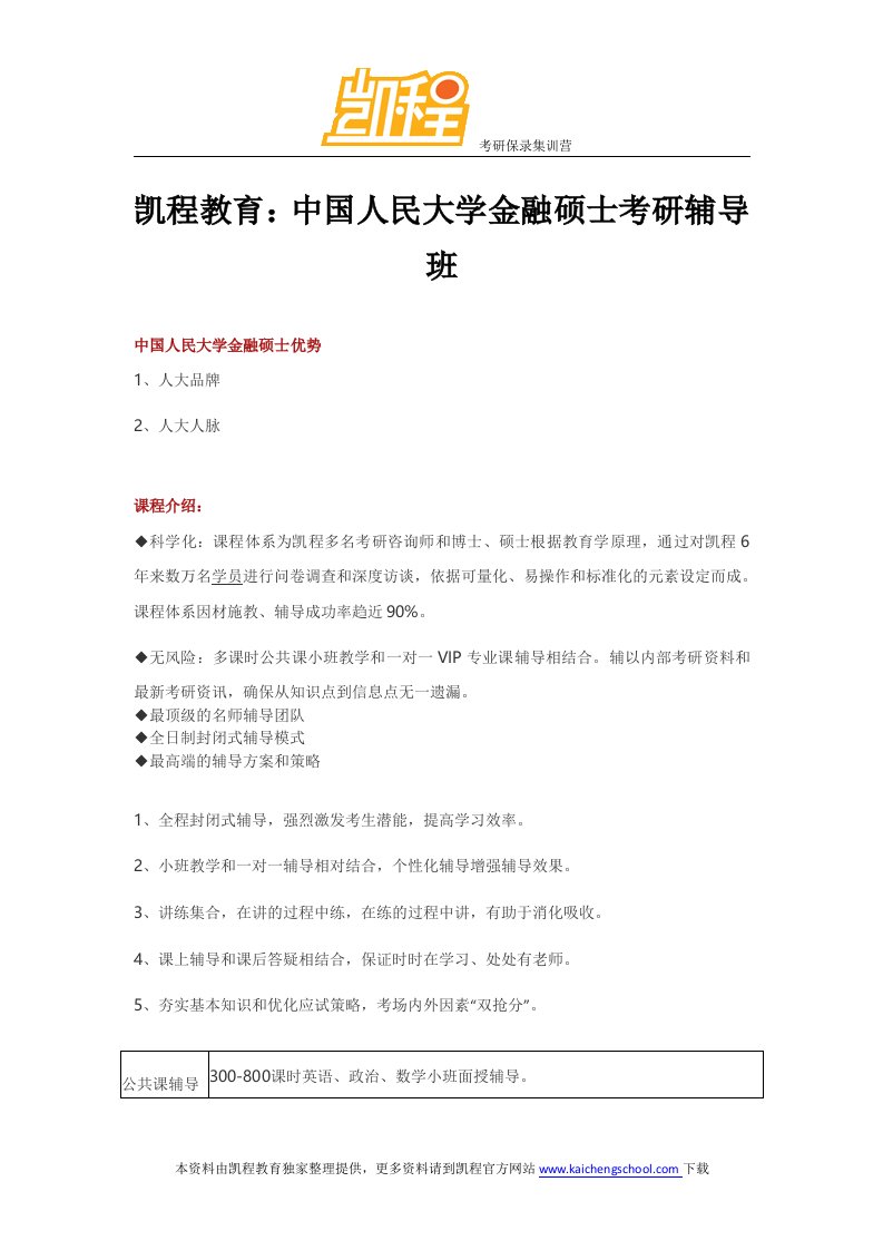 凯程教育：中国人民大学金融硕士考研辅导班