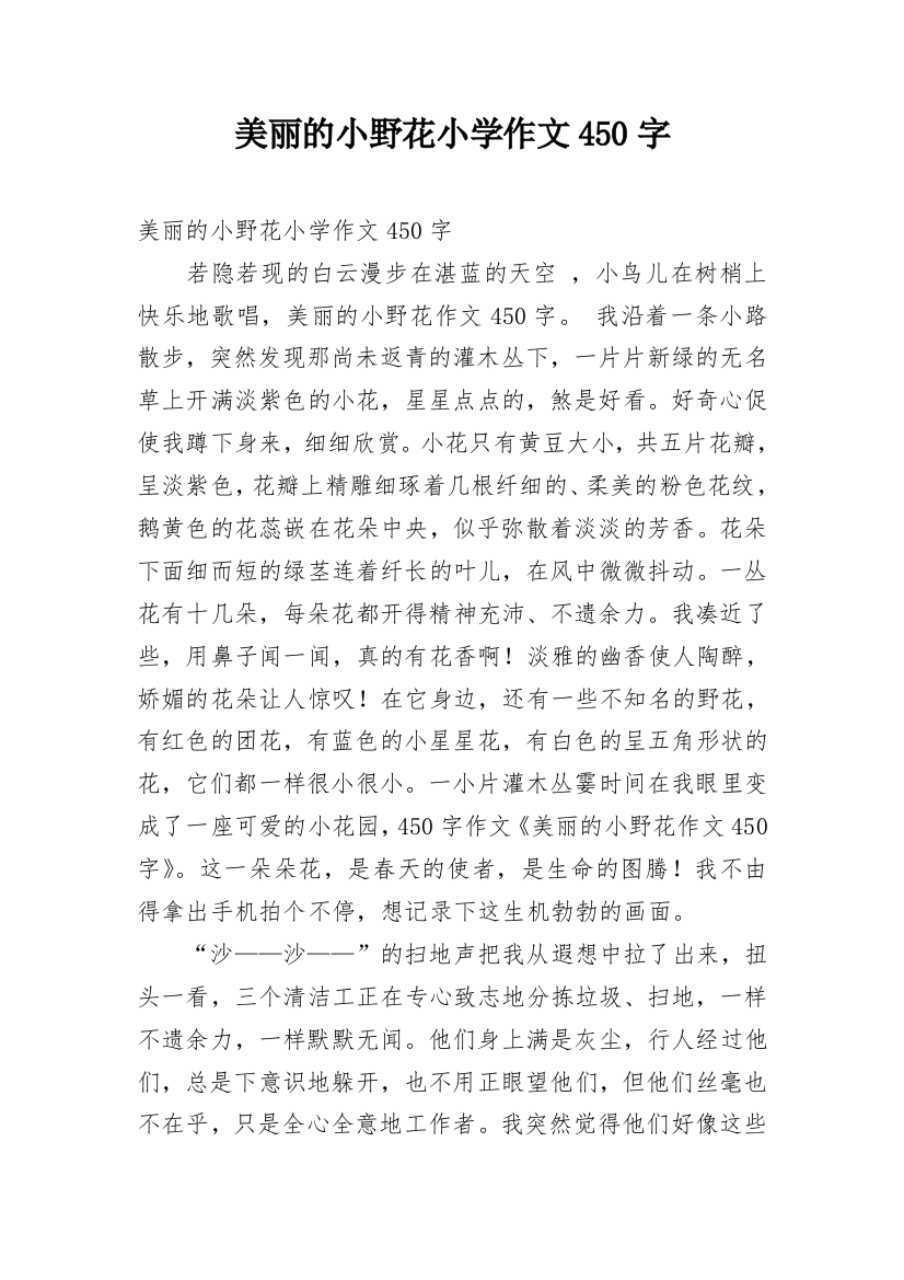 美丽的小野花小学作文450字