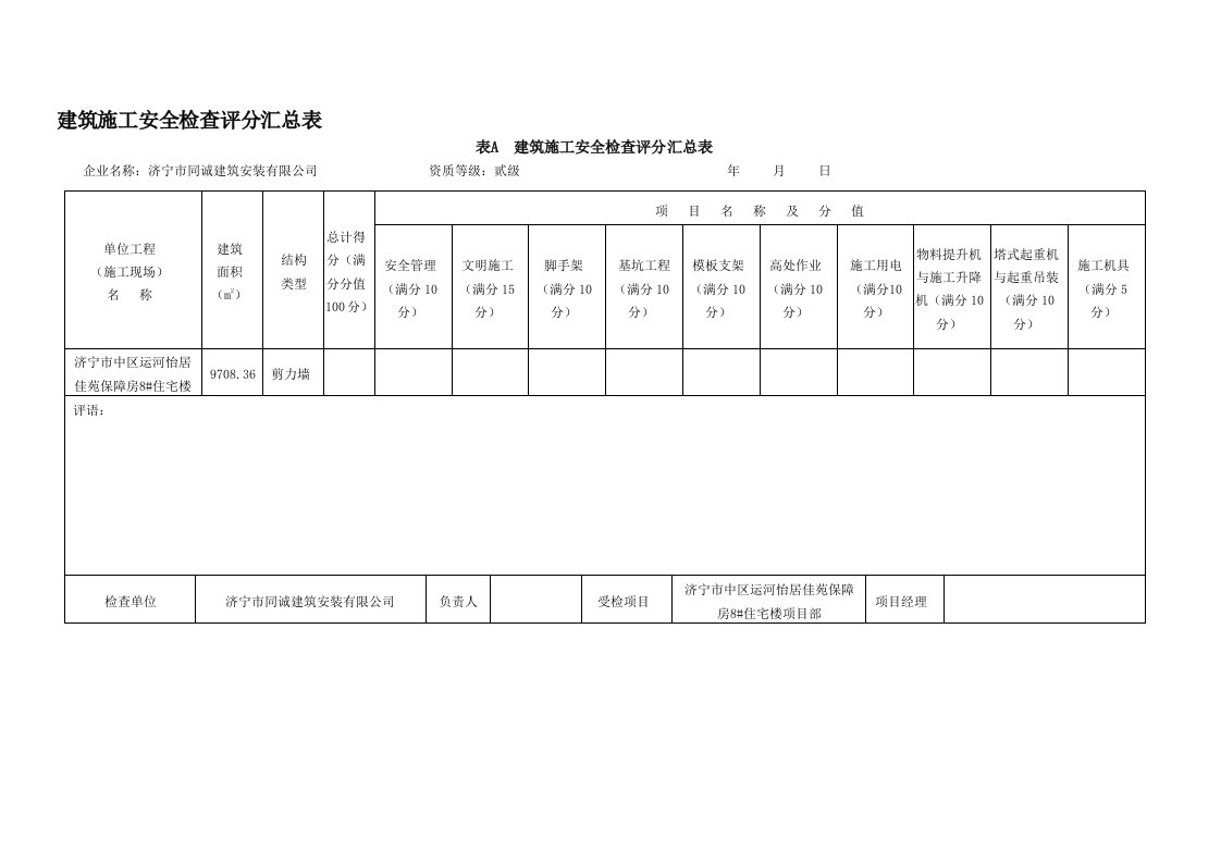 安全检查评分表JGJ59-2011