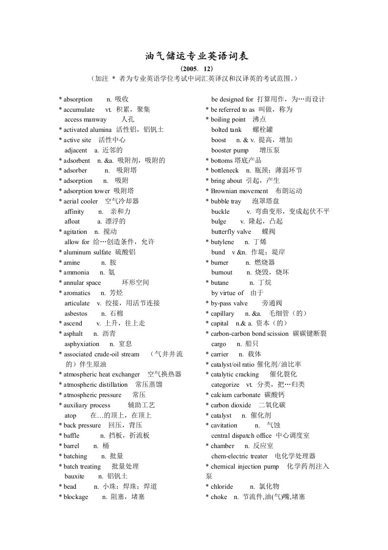 油气储运专业英语词表