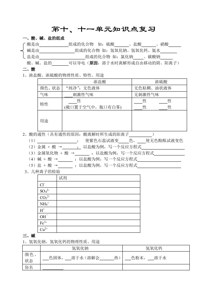 初三化学复习-第十、十一单元