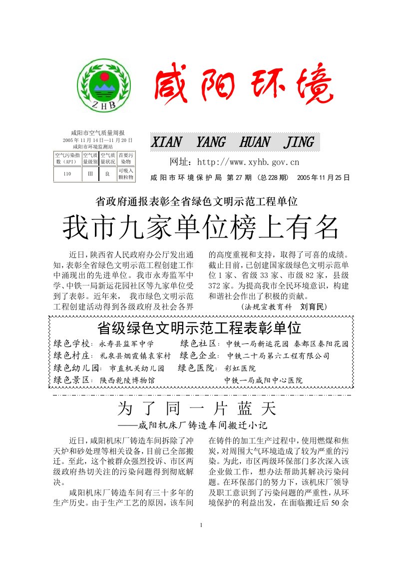 第27期-咸阳市空气质量周报